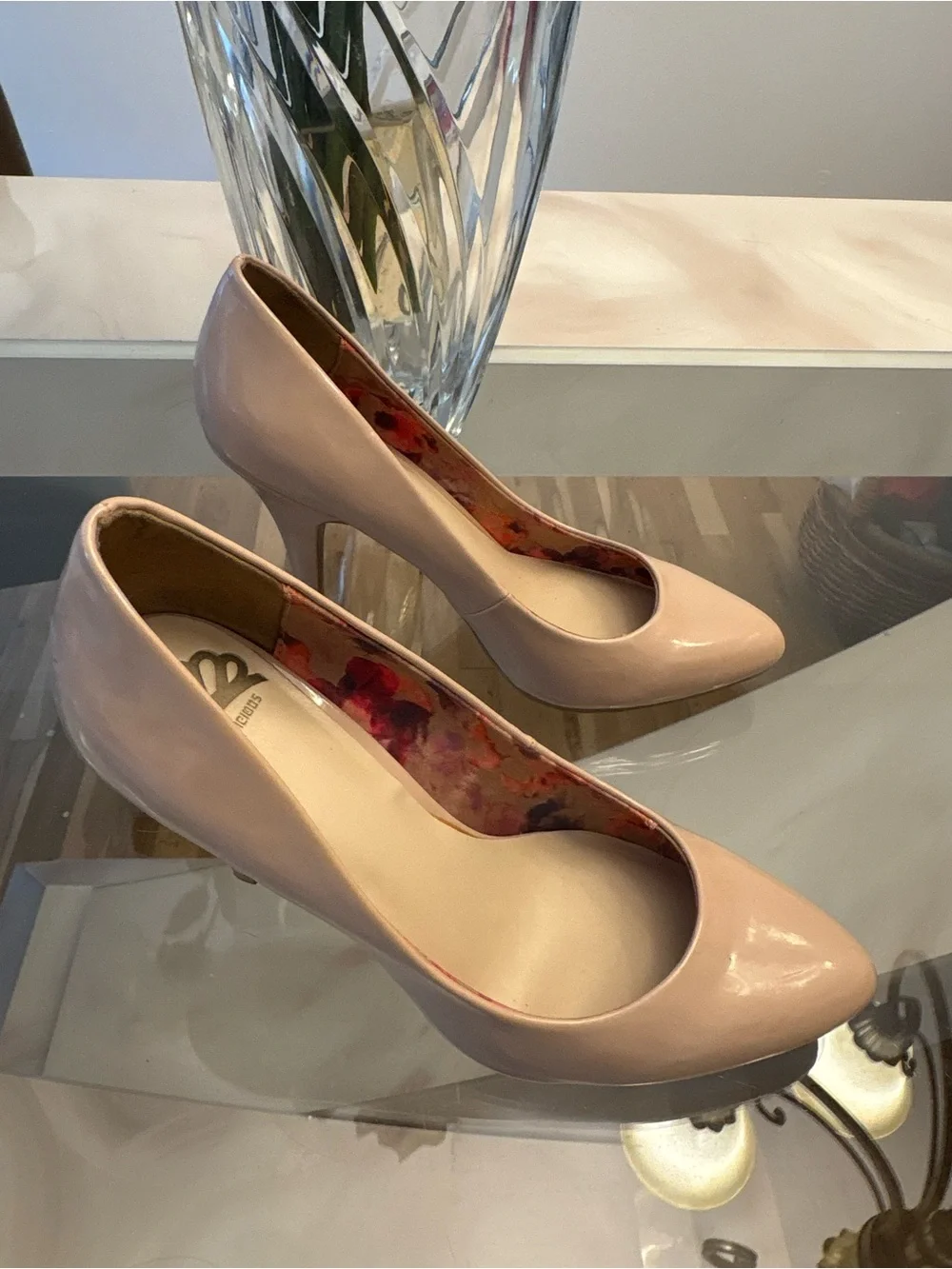 Fergalicious Nude Patent Pointed-Toe Pumps size 8 1/2